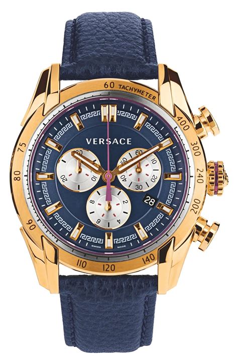 versace men's swiss made chronograph v ray leather strap watch|Buy Versace V.